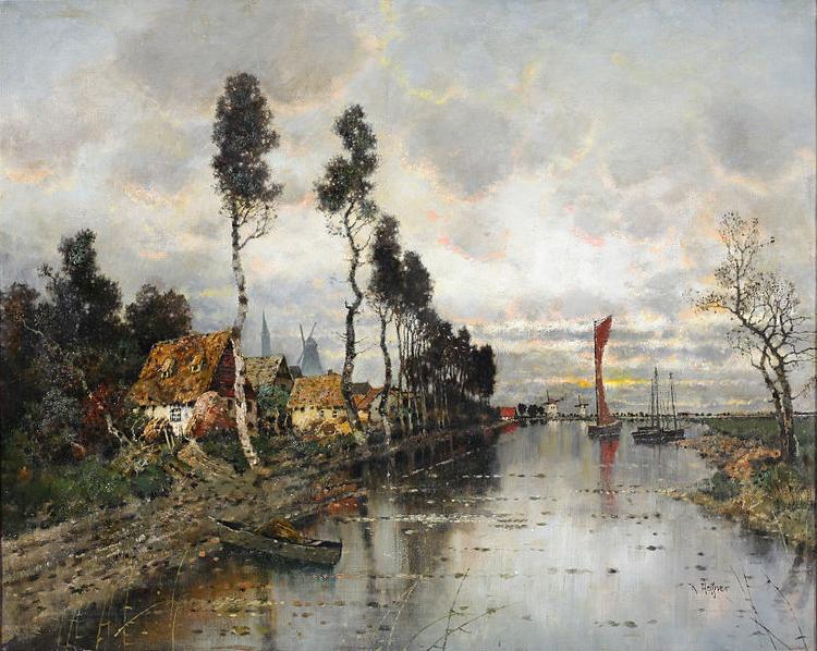 Karl Heffner Hollandische Flublandschaft wahrend eines Gewitters France oil painting art